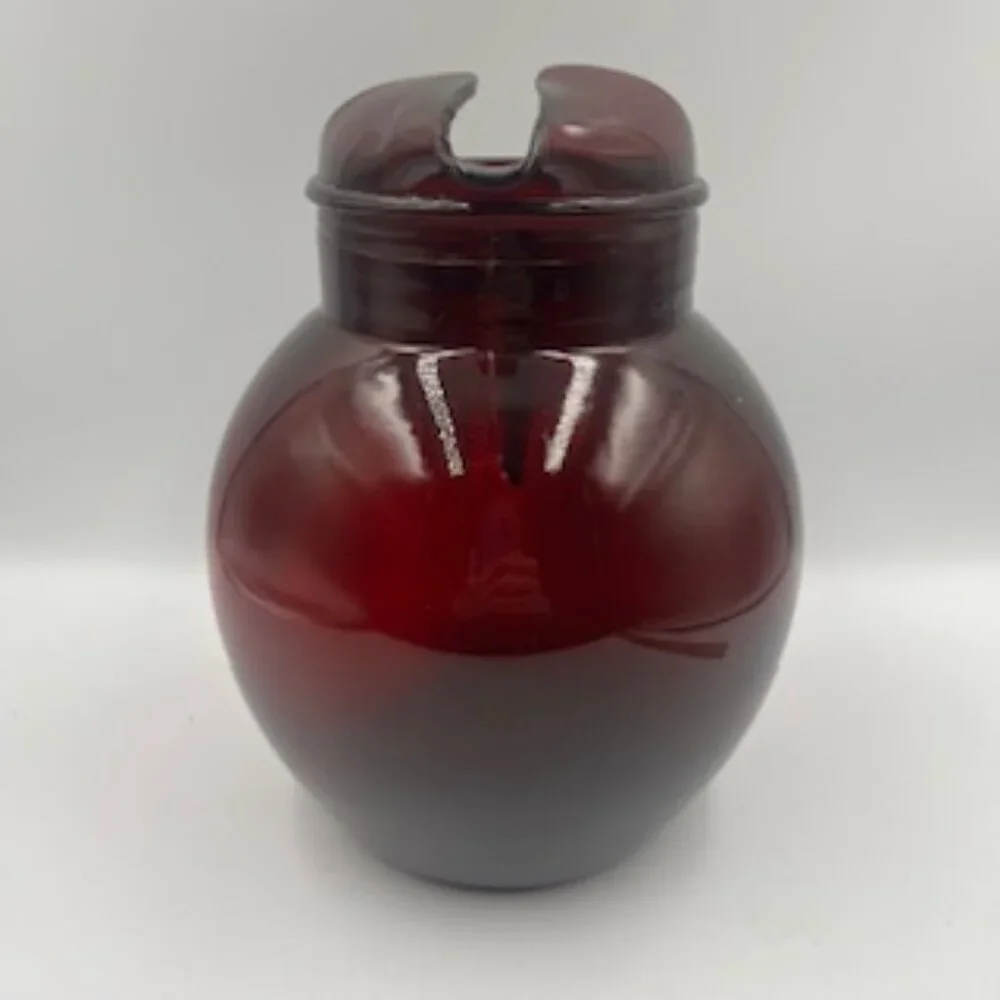 Vintage Anchor Hocking Royal Ruby Red Glass Ball Pitcher Mid Century